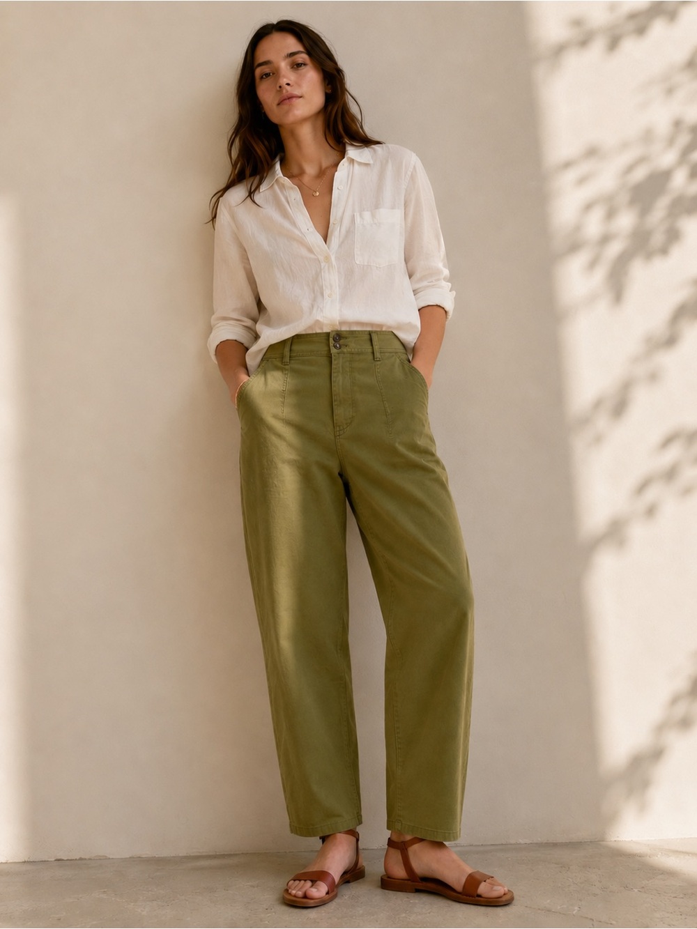 Madewell Olive Green High-Rise Darted Wide-Leg Chino Pants